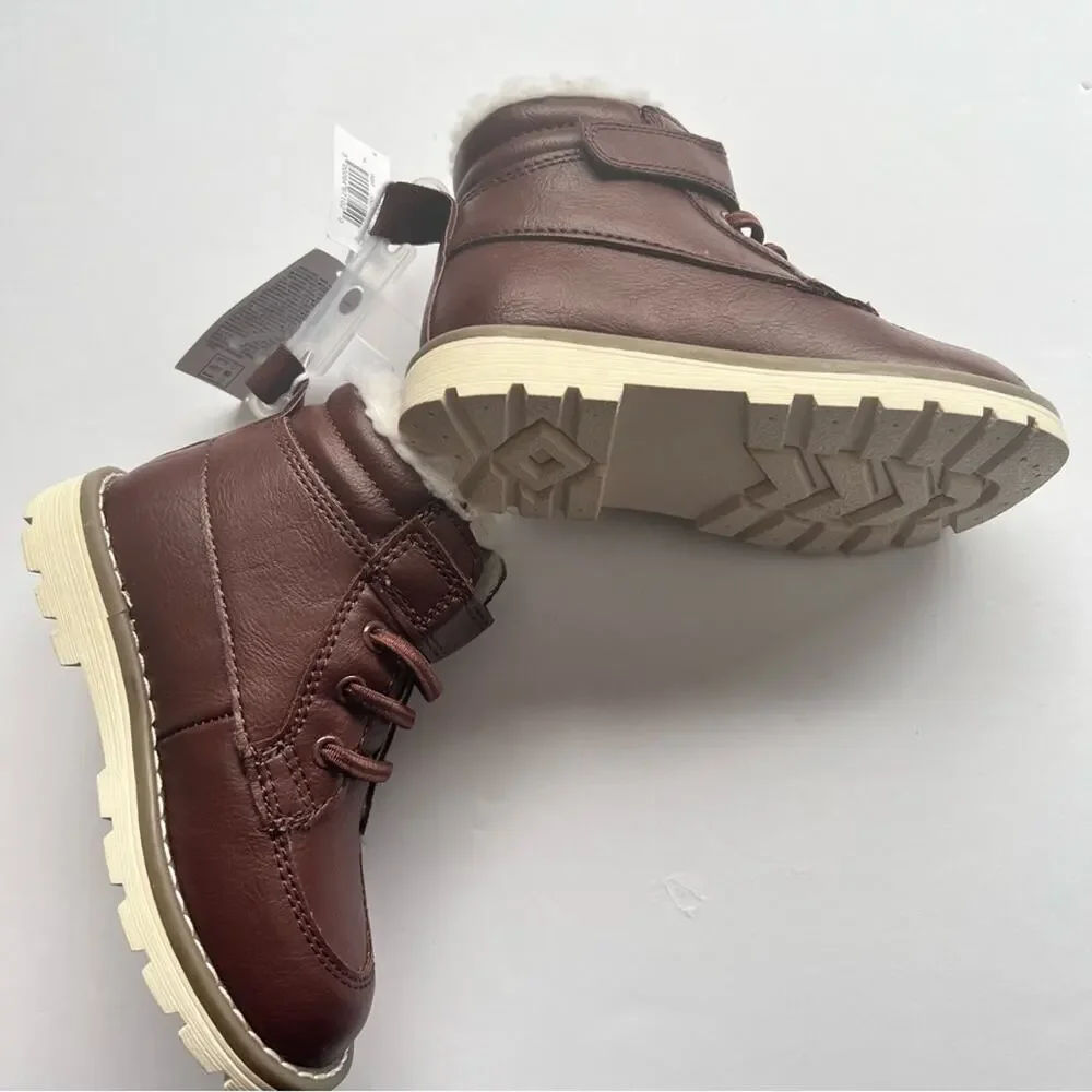 Old Navy Boys Dressy Cognac High Top Boots with Faux Fur Lined Sz 7